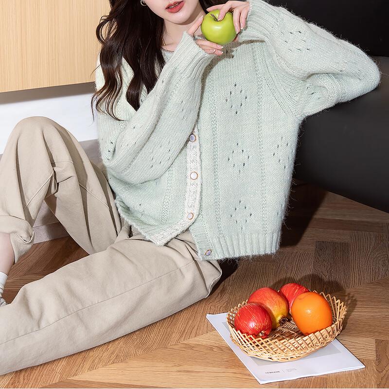 TonLion Women's Lace Detail Round Neck Cardigan