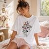 Bohemian Gift Simple and Plain Hand Wildflower Print woUnisexs 100 Pure Cotton Tshirt Flower Aesthetic Pattern Loose Casual Top