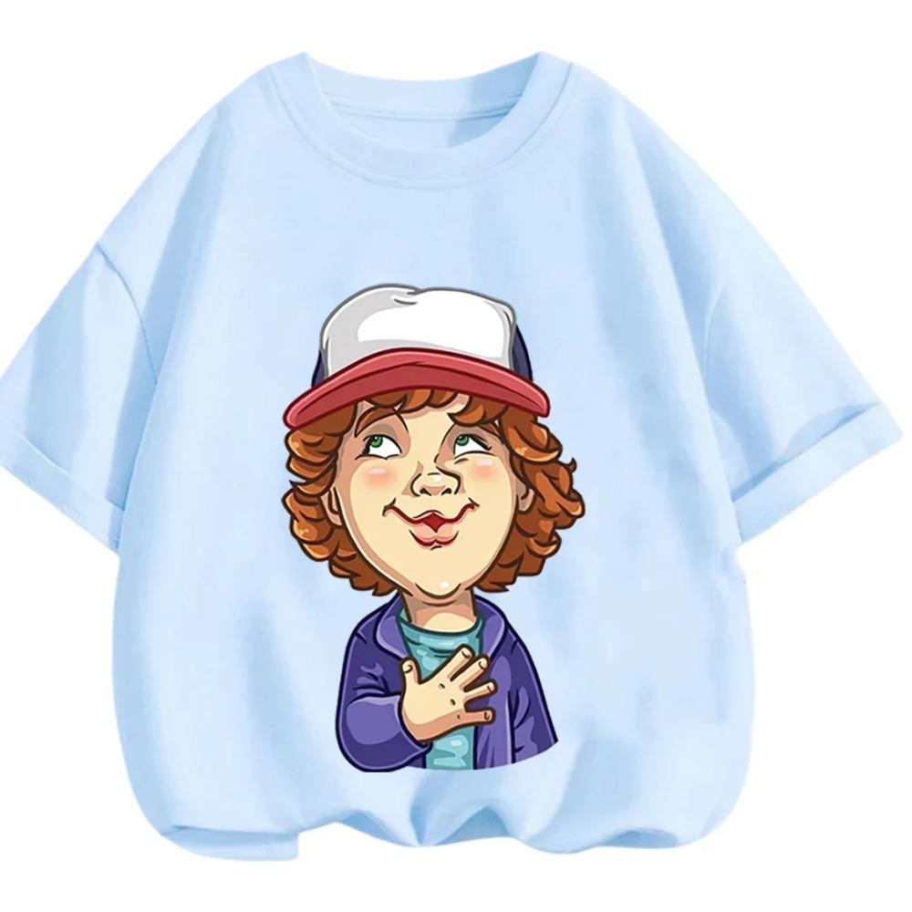 Summer Casual Crew Neck T Shirt Kawaii Cartoon Design Children Stranger Things Short Sleeve Tops Boys Girls