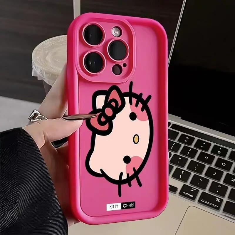 Hello Kitty head phone case for Apple iPhone 16 Pro, iPhone 15, 17 Pro, cute cartoon style, women's soft case.