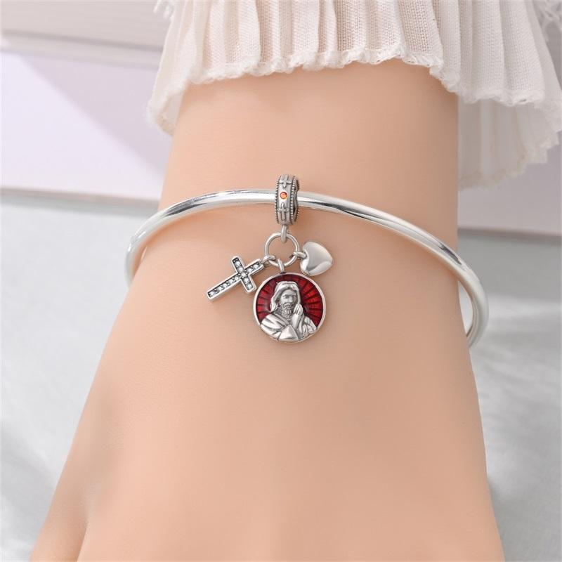 Religious Jesus Cross Genuine Copper Holy Bible Scriptures Pendant Piece Suitable For Authentic Charm Bracelets Women Jewelry Creation Present