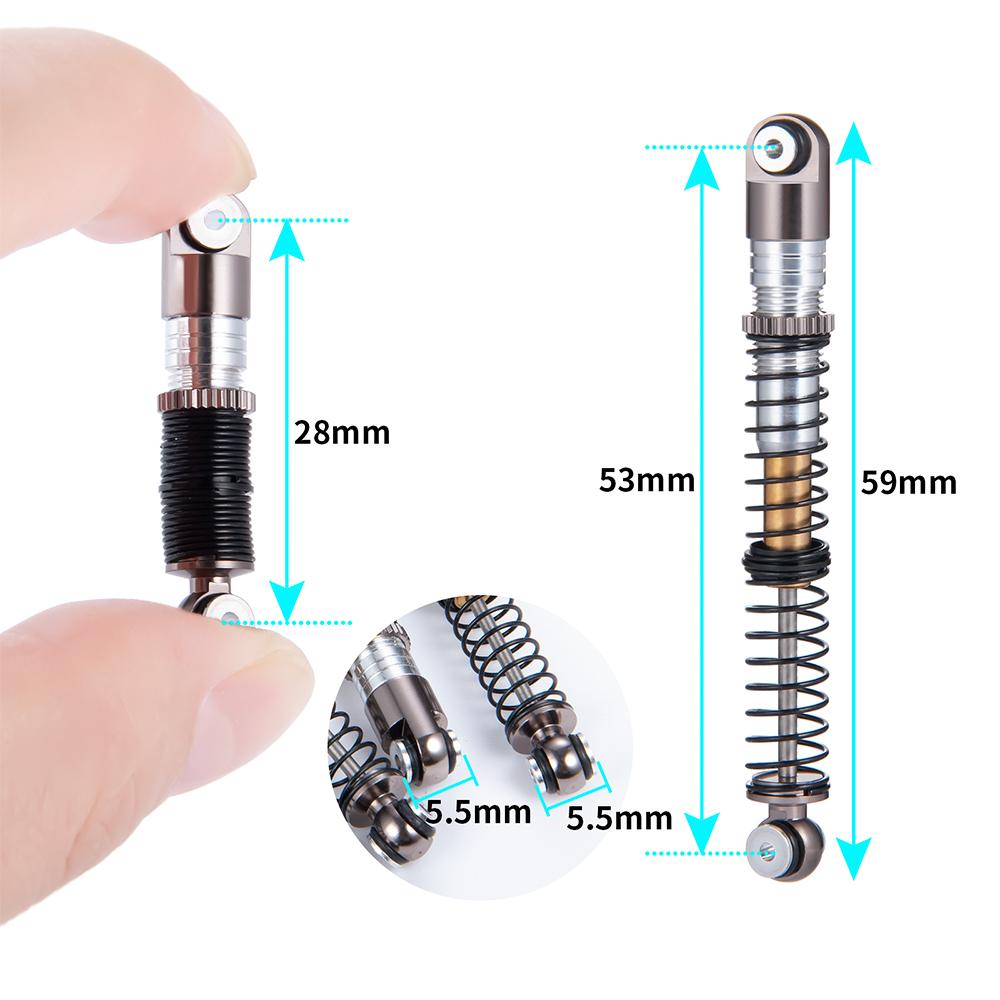 YEAHRUN 4PCS 53mm Shock Absorber Aluminum Threaded Tele Damper Upgrades for 1/24 RC Car Axial SCX24 JLU Gladiator Micro Crawler