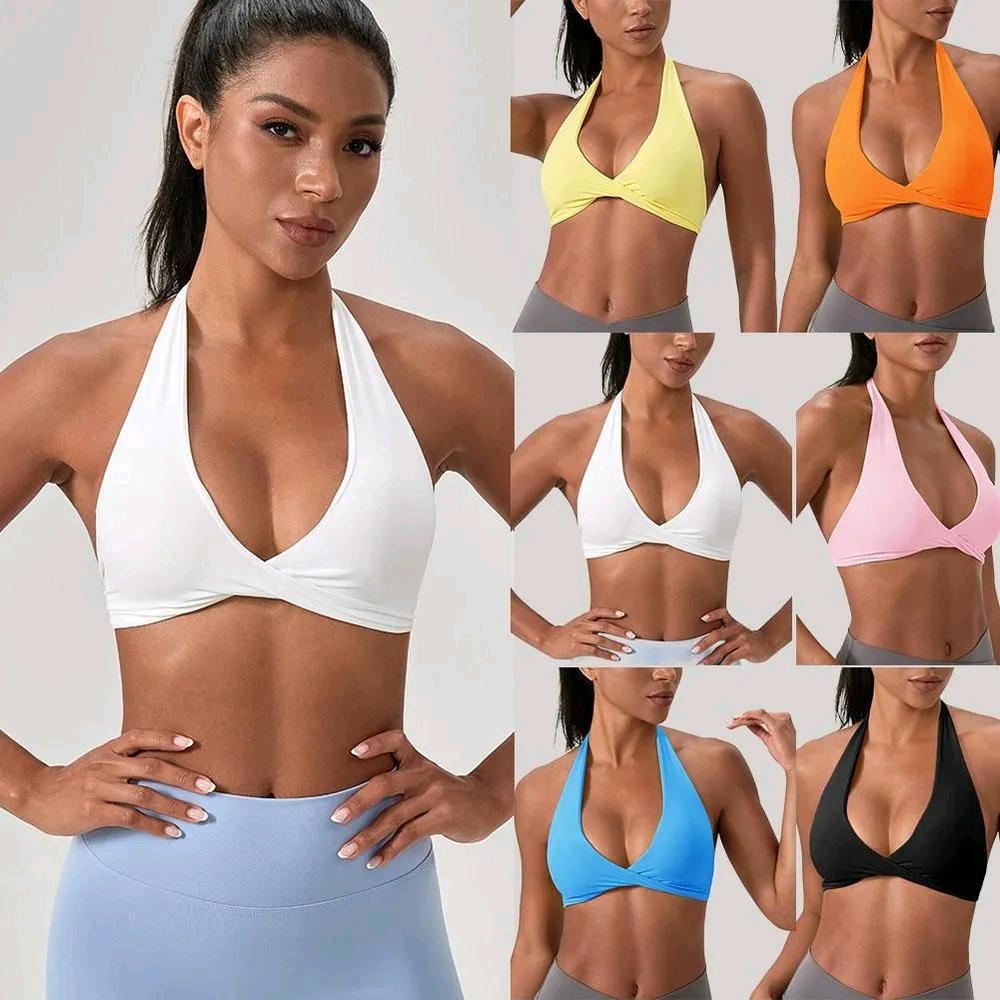 Sports Yoga Bra For Women Underwear Sportswear Halter Neck With Stylish Back Sexy Gym Bra With Cups Running Fitness Backless Tops