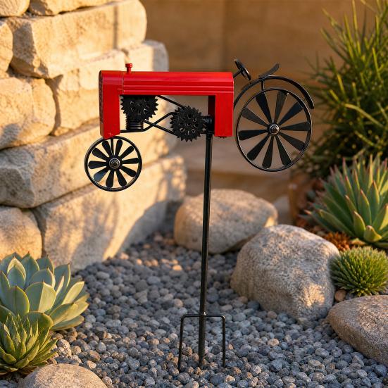 Wind Spinner Durable Weather-Resistant Green Tractor Windmill with Rotating Wheels for Garden Patio Lawn Outdoor Decor Farmhouse Style Gift for