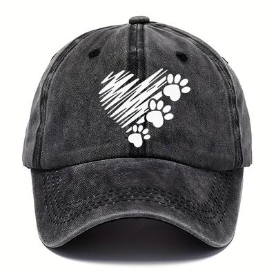 Vintage Baseball Cap Vintage Washed Baseball Cap with Cat Paw Heart Print  Mens Distressed Gray Dad Hat