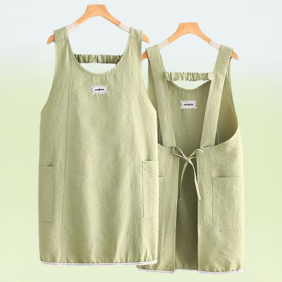 Delantal de Cocina Resistente al Agua con Bolsillos Laterales Transpirable Algodón-Lino Delantal de Cocina Ligero
