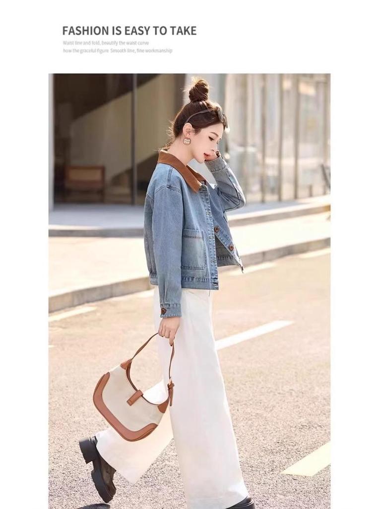 Retro Color Block Denim Patchwork Jacket - High-End Petite Style for Spring/Autumn 2026