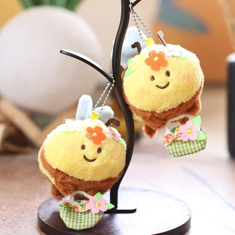 1 Bucată Kawaii Drăguț Coș cu Flori Păpușă Albinuță Jucărie de Pluș Breloc Pandantiv Accesorii Rucsac Copii Cadouri de Sărbători
