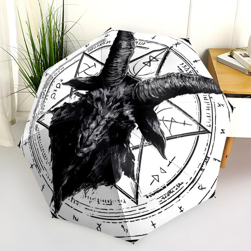 0106 Runic Sheep Head  pattern, automatic folding umbrella, portable and foldable design, 8 ribs, a Christmas or birthday gift.