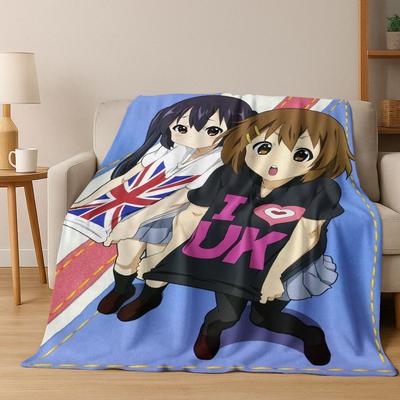 Anime K-ON Kawaii Girl Hirasawa Yui Music Cartoon Flannel Blanket,Cozy Soft Throw Blanket for Home Bedroom Bed Sofa Cover Kid