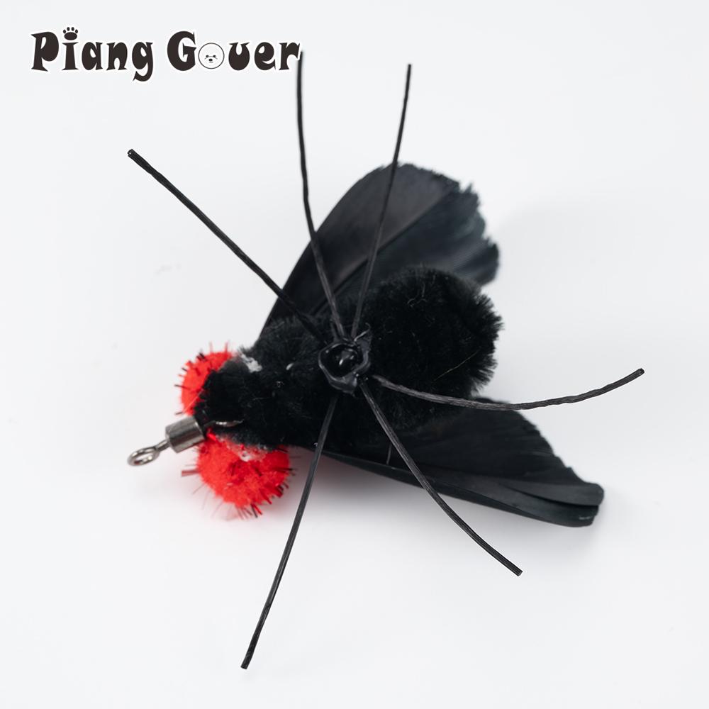 Small Bee Artificial Insects Cat Teasing Stick Change Head Toy Pet Feather Wings Toys