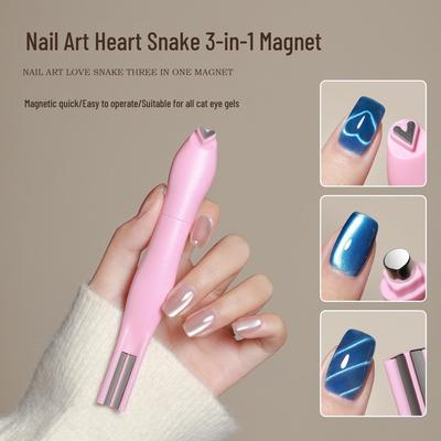 Heart-Shaped Cat's Eye Magnetic Beads with Snake Pattern - Detachable Multi-functional Nail Salon Tool.