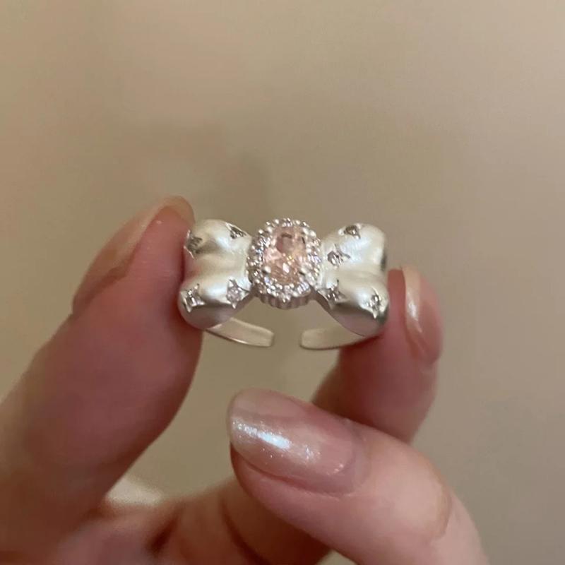 

Kpop Fashion Y2K Cute Pink Zircon Bowknot Ring Women Egirl Aesthetic 2000S Zircon Trend Goth Vintage Accessories Gifts New