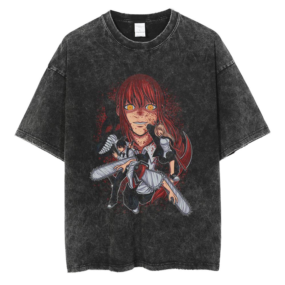 

Chainsaw Man Cartoon Tshirt Pochita Cute Manga T Shirt Washed Cotton Tshirt Men Women Clothing Summer Short Sleeves Tees Tops S