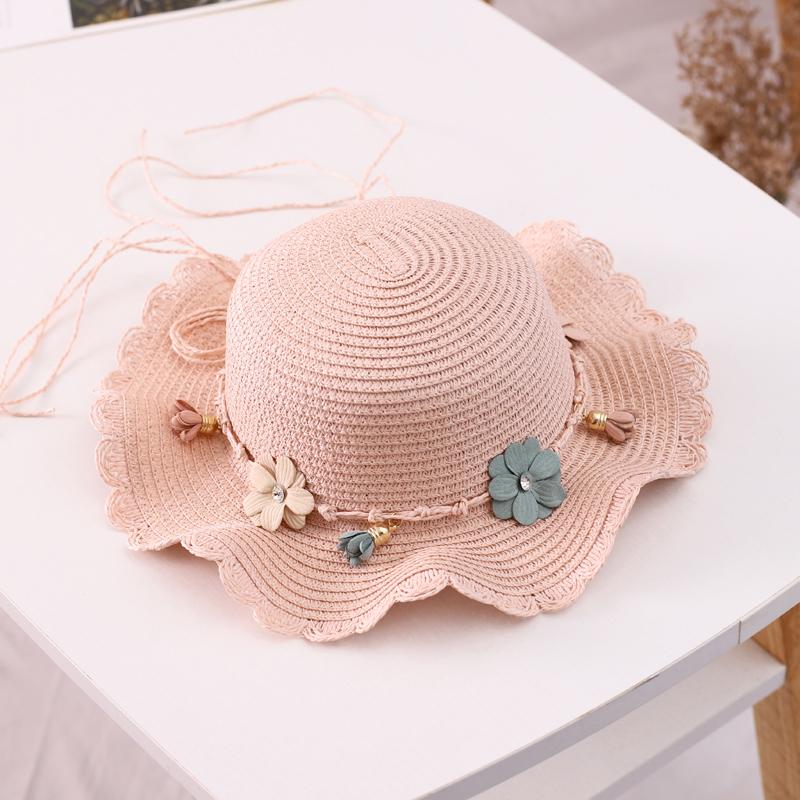 Summer Children'S Sun Hat Straw Hat Girls Large Brim Sun Hat Parent-Child Beach Hat Female Hat
