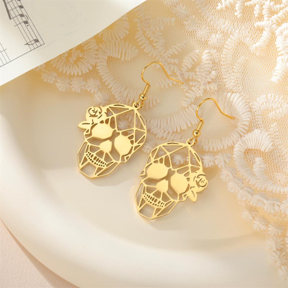 My Shape Gothic Skull Bone Earrings Stainless Steel Dangle Earrings Skeleton Hanging Earrings Cocktail Party Halloween Jewelry
