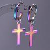 Fashion Cross Charm Earrings Rainbow Color Stainless Steel Round Hoops Religious Jewelry Ear Piercing Earring For Women Men Gift