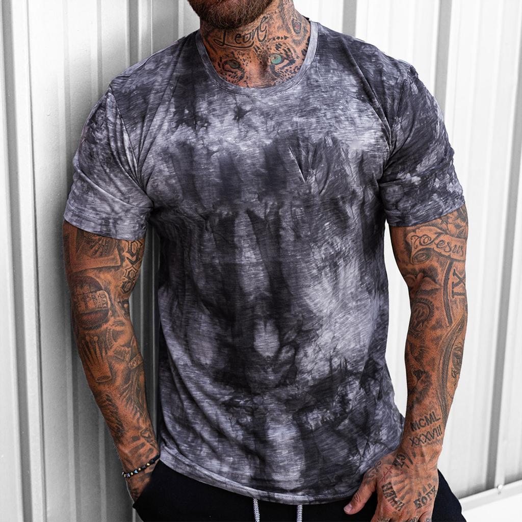 Men Spring Summer Casual Slim  Printed Short Sleeve T Shirt Top Blouse