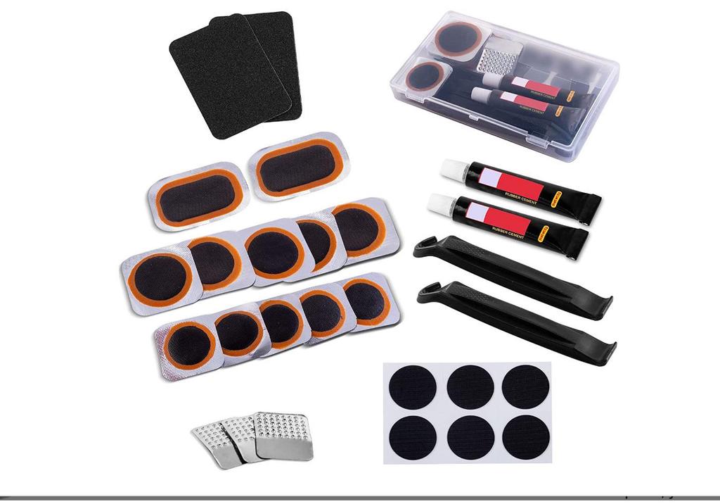 Bicycle Tire Repair Kit with Cold Patch, Glue, and Lever Tools