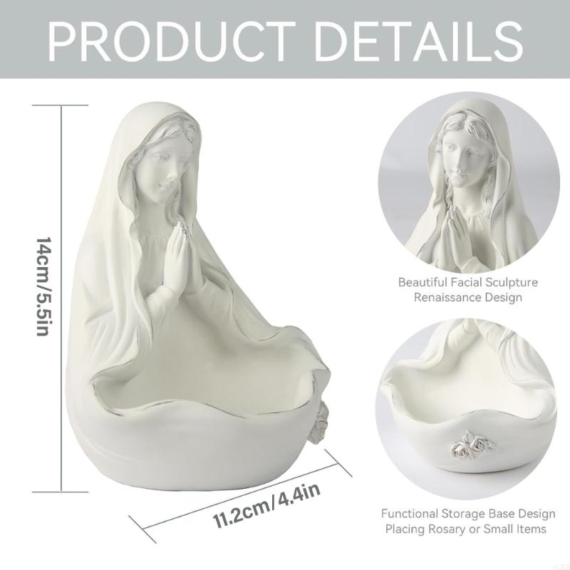 62KD Christian Faith Centerpieces Woman Resins Sculpture Figurine with Bowl Religious Lady Statue Ornament for Home Decors