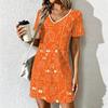 Mode d'été pour femmes Robe à col en V à manches courtes avec imprimé géométrique rétro Jupe courte sexy Robes