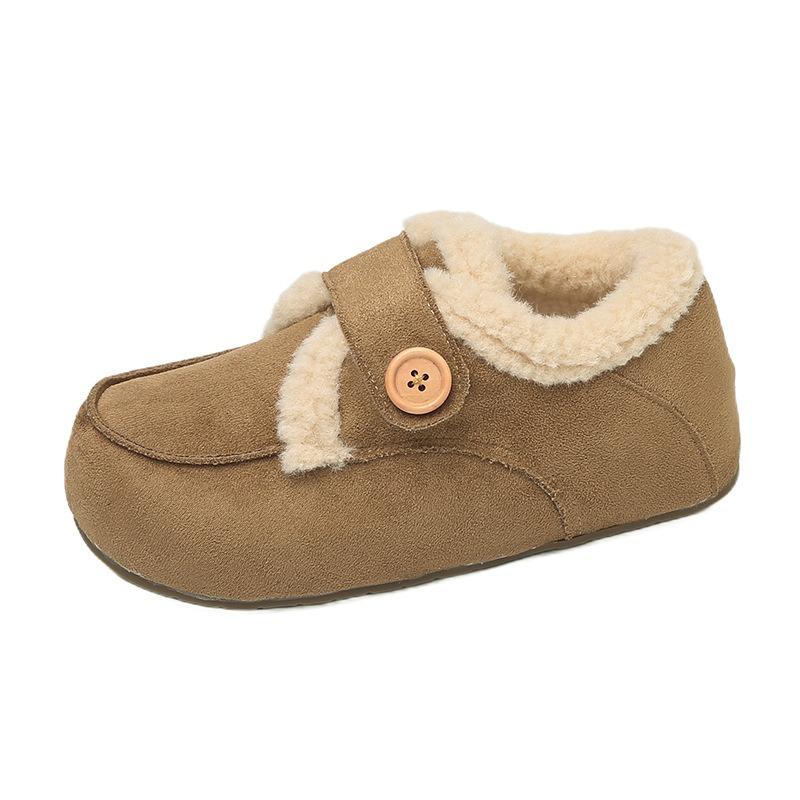 Winter new one-pedal cotton shoes women's flat-bottomed suede Velcro velvet warm snow shoes women