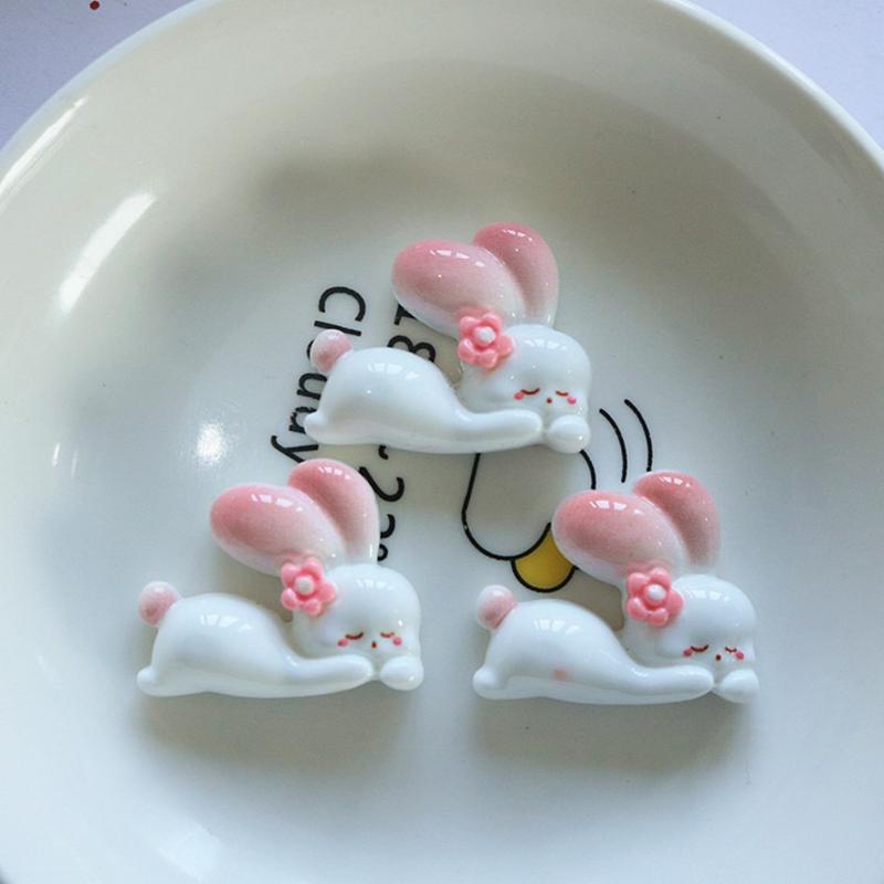 10 Pcs New Cute Cartoon Rabbit Flower Series Flat Back Resin Scrapbooking DIY Jewelry Hairpin Craft Decoration Accessorie