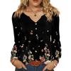Women's Fashionable Casual V-neck Blouse Button Long-sleeved Pullover T-shirt Top