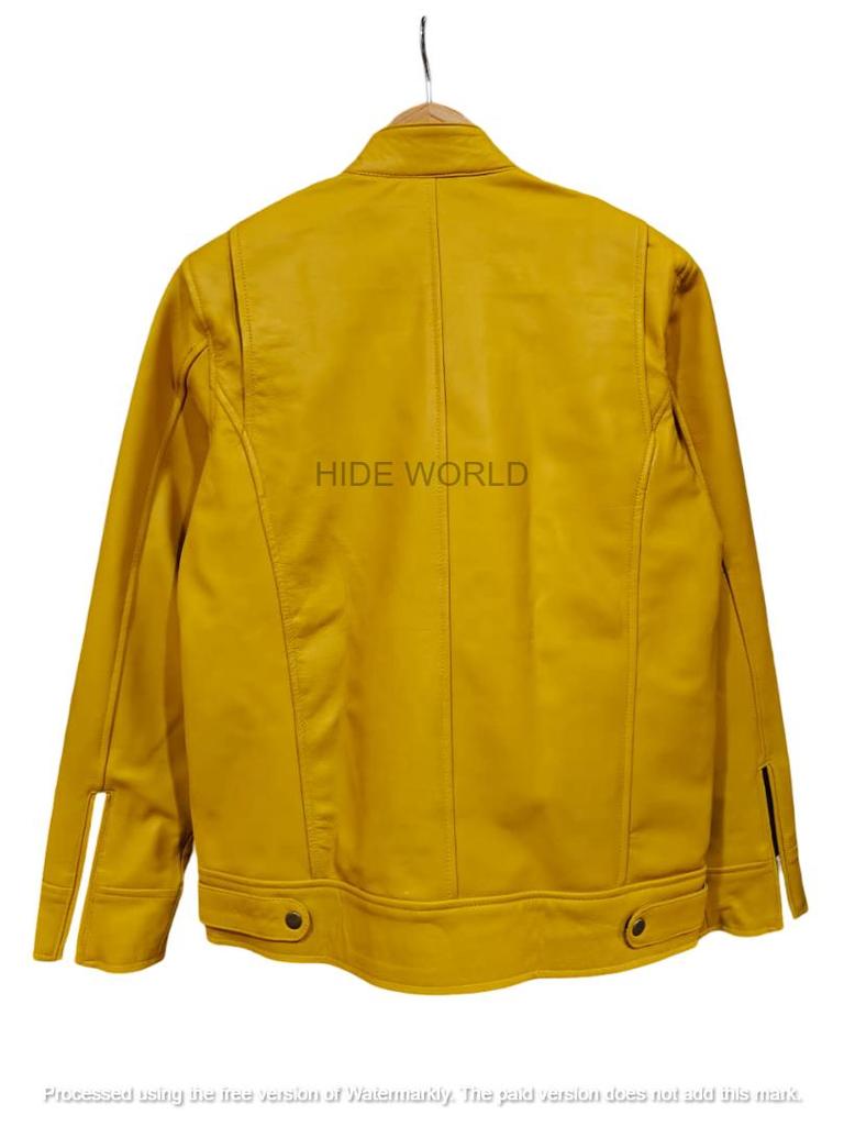 Stylová Pravá Nová žlutá Ručně šitá Jehněčí kůže Pánská Bunda Biker Motocyklová