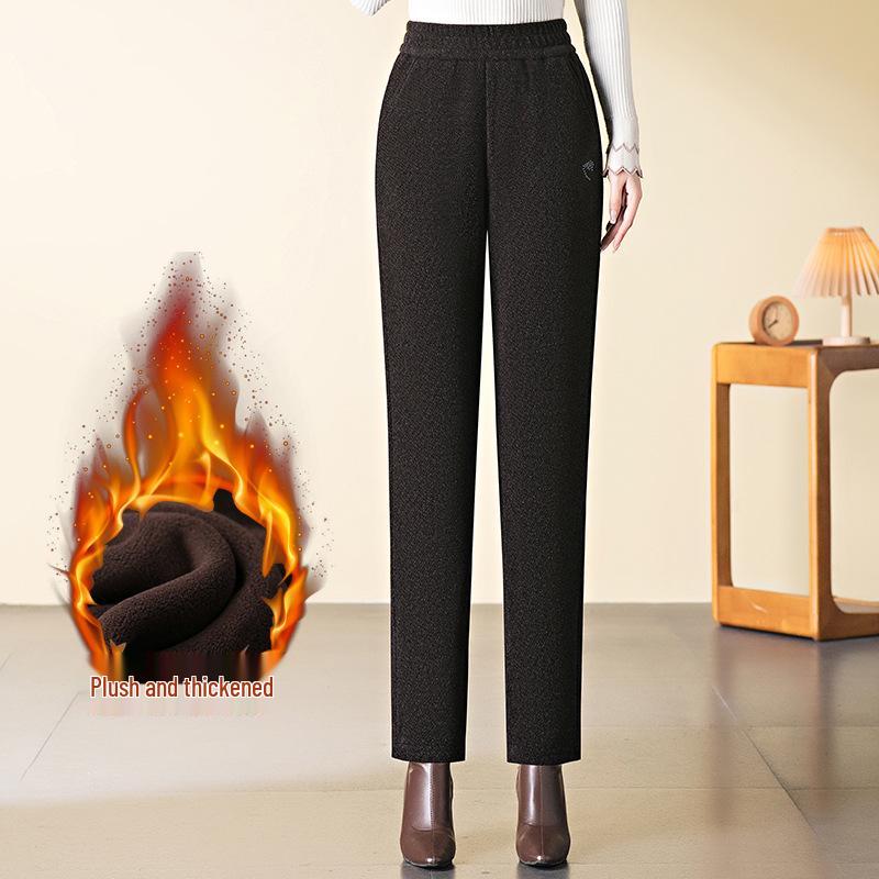 Women's High-Waisted Fleece-Lined Cigarette Pants, 2024 Winter Style, Warm Thickened Plus Size Casuals