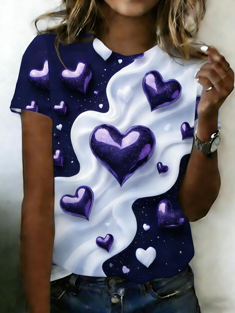 Summer Fashion Leopard Heart 3D Print T-Shirts Women's Round Neck Short Sleeve T Shirt Tees Harajuku Y2K Tops Female Clothing