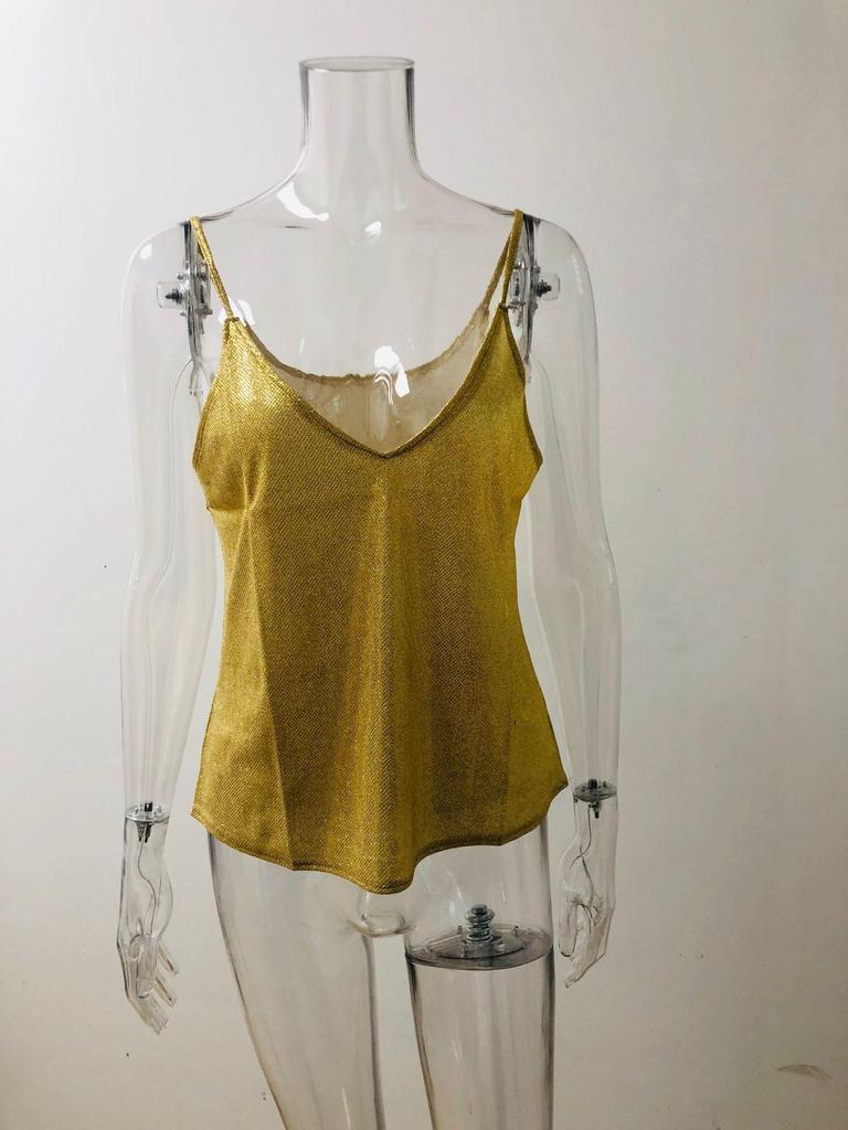 2025 European & American Women's V-neck Hot Stamping Camisole - Casual Sexy Spring/Summer Vest