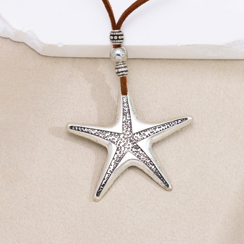 European and American style starfish necklace Bohemian style minimalist ethnic niche design alloy leather rope necklace