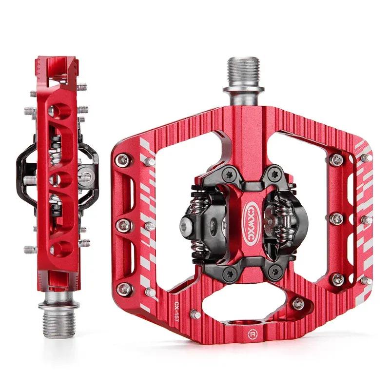 Pedales de Bicicleta de Montaña Bloqueo Doble Cara Antideslizantes Ultraligeros Aleación de Aluminio Sellados 3 Rodamientos Plataforma Plana SPD Pedal de Bicicleta MTB