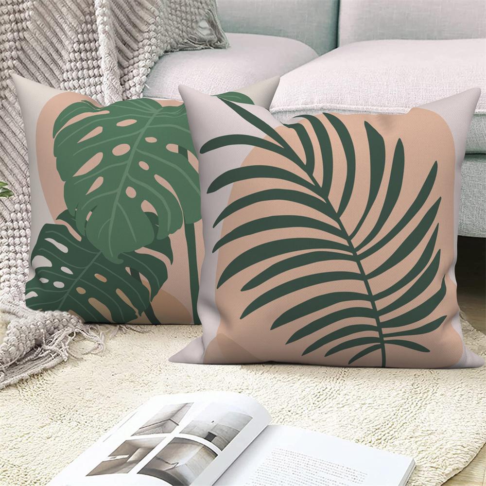 Throw Pillow Sofa Home Decor Decorative Cover Green Tropical Leaf Pink Cushion