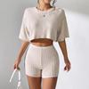 2025 Frühling Sommer Mode Crop Top T-Shirt und Shorts 2-teiliges Set Damen Lässig Sportbekleidung Set