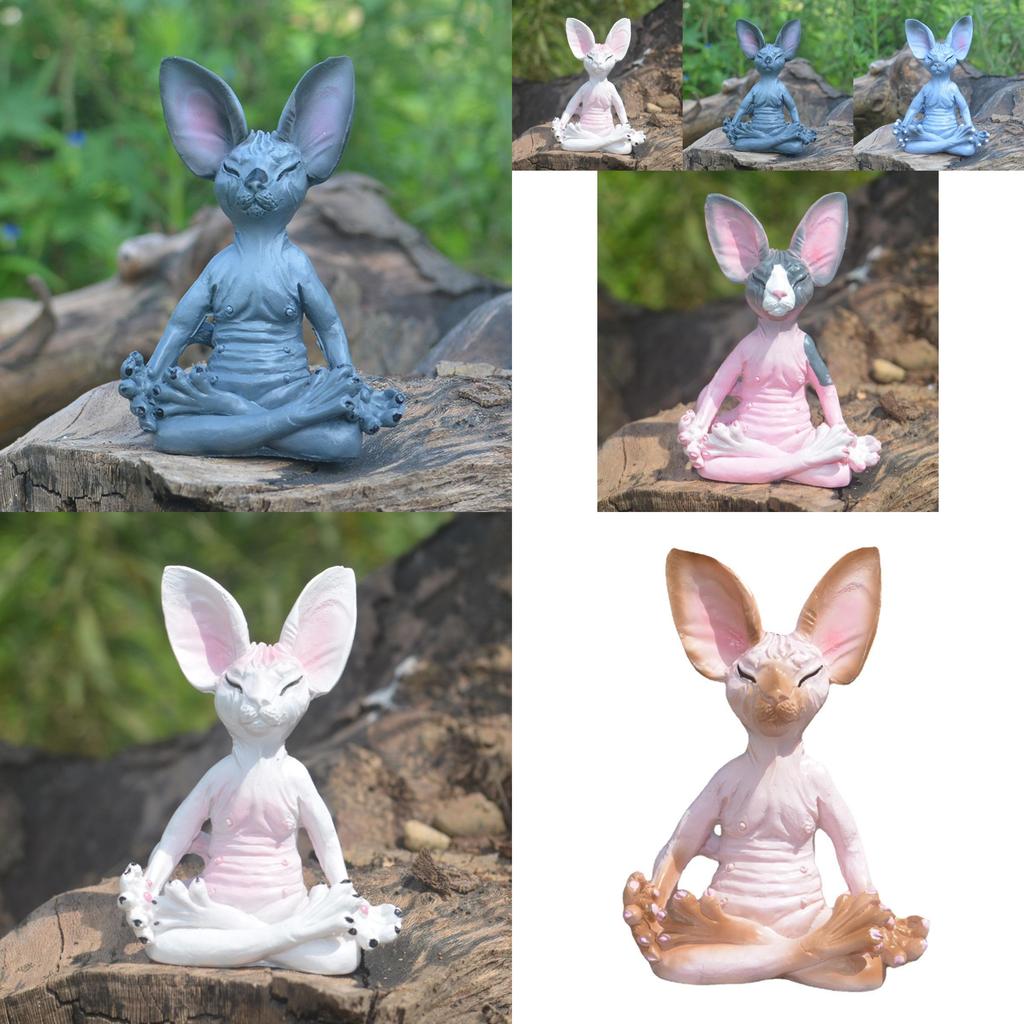 Gelassene Graue Katze Meditation Harz Figur Charmantes Heim Garten Dekor Stück
