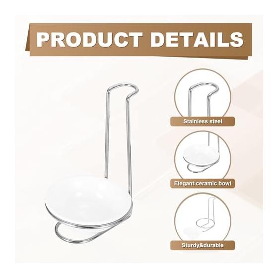 uxcell Spoon Rest Holder Stainless Steel Upright Rack Set with Ceramic Bowl, Compact Spoon Stand for Home Kitchen Restaurant Counter, Silver,