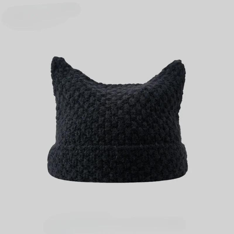 Nuovo Cappellino Streetwear Giapponese Harajuku Diavoletto a Strisce Cappello a Maglia Donna Ragazze Autunno Inverno Carino Cappellino con Orecchie da Gatto