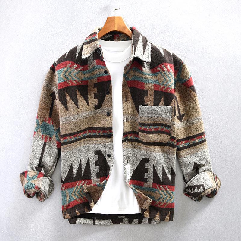 Men's Vintage Floral Thick Flannel Long Sleeve Shirt Jacket