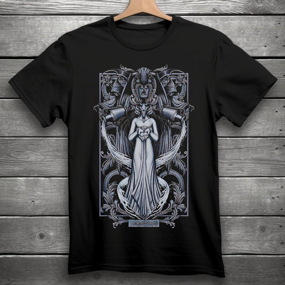 Aquarius Zodiac Sign Goth Skull Unisex Black TShirt S3XL Unisex T-Shirt XXXXL