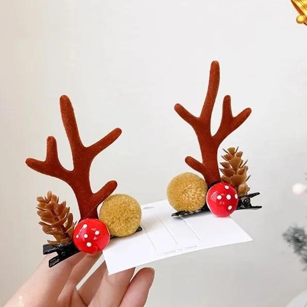 Christmas Deer Antler Hairpin Headdress Forest Fairy Hair Accessories Cute Pair of Clips Navidad Dress Up Small New Year Gift