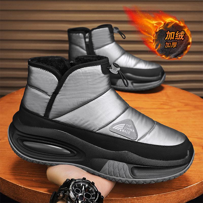 High-top Men's Shoes Winter Velvet Cotton Shoes Fur Integrated Waterproof Non-slip Snow Boots Sports Thick-soled Heightening Martin Boots