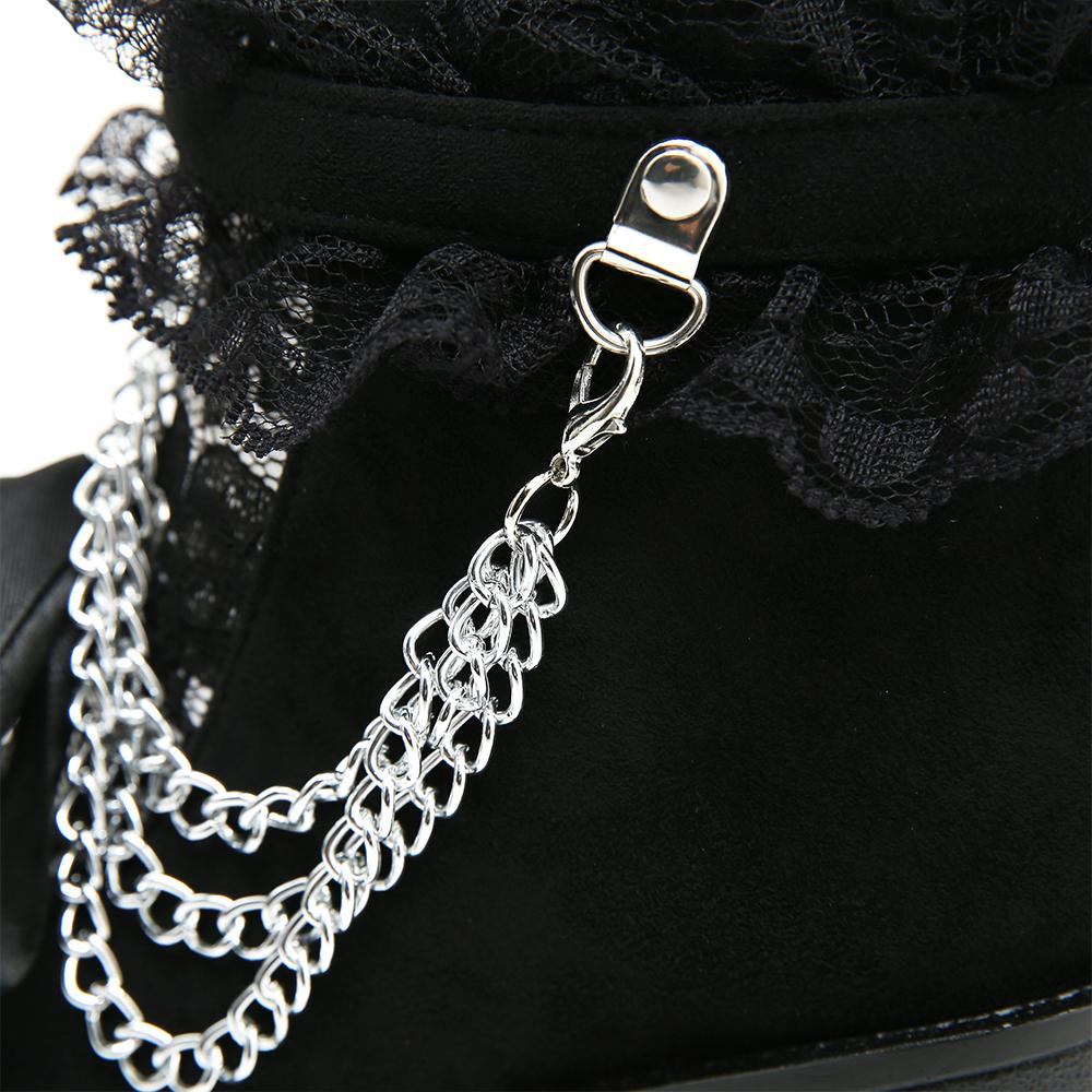 Gdgydh Gothic Vintage Lace Ankle Boots for Women Floral Pattern Chunky Heel Platform Boots with Chain Dress Outdoor