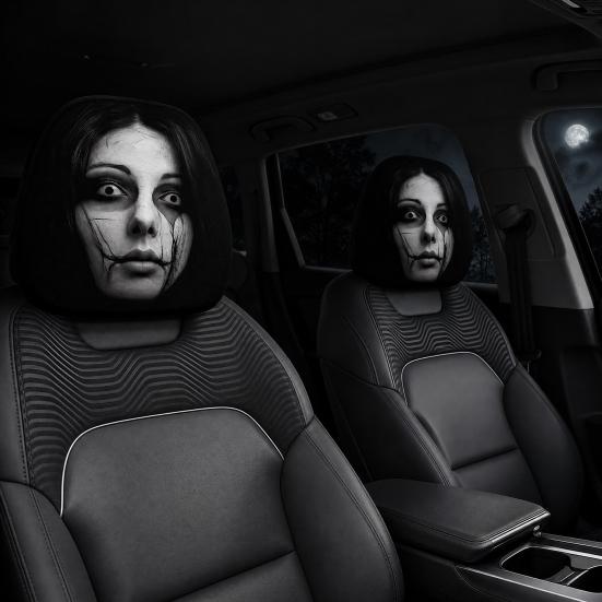 Grappige Cartoon Auto Hoofdsteunhoezen, Universeel Ademend Elastisch Stoel Nekkussen Beschermer, Halloween Spookachtige Auto Interieur Decoratie