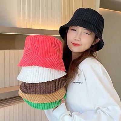 Chapeau seau en velours côtelé réglable à la mode Respirant Absorbe la transpiration Protection solaire de voyage Chapeau de pêche polyvalent pour femmes