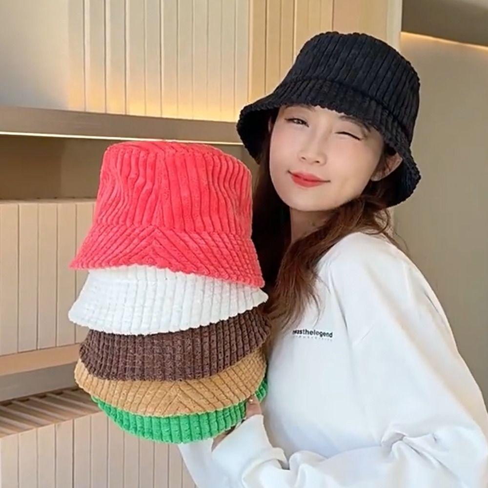 Adjustable Corduroy Bucket Hat Breathable Travel Sun Shade Cap Fashion Fisherman Hat for Women