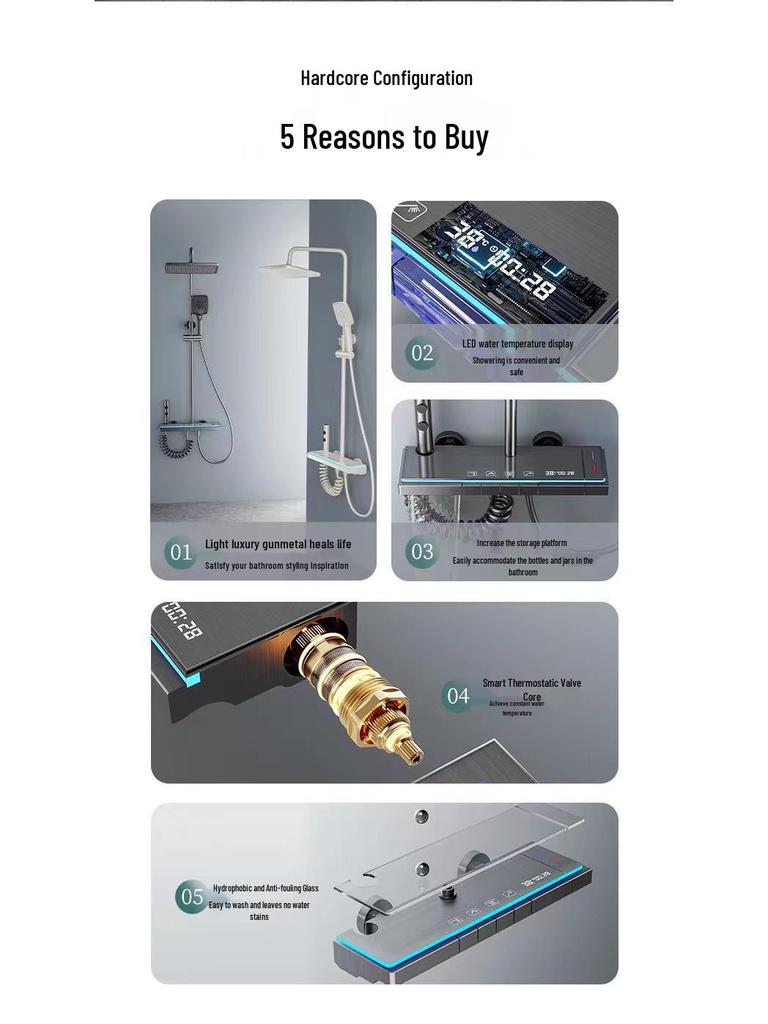 Modern Smart Constant Temperature Shower Faucet Set - Complete Pressurized Shower System for Household Use.