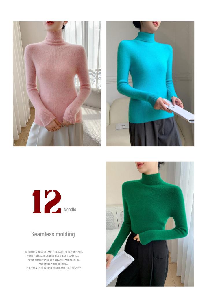 2025 A/W Women's Brushed Striped High-Neck Cashmere Sweater