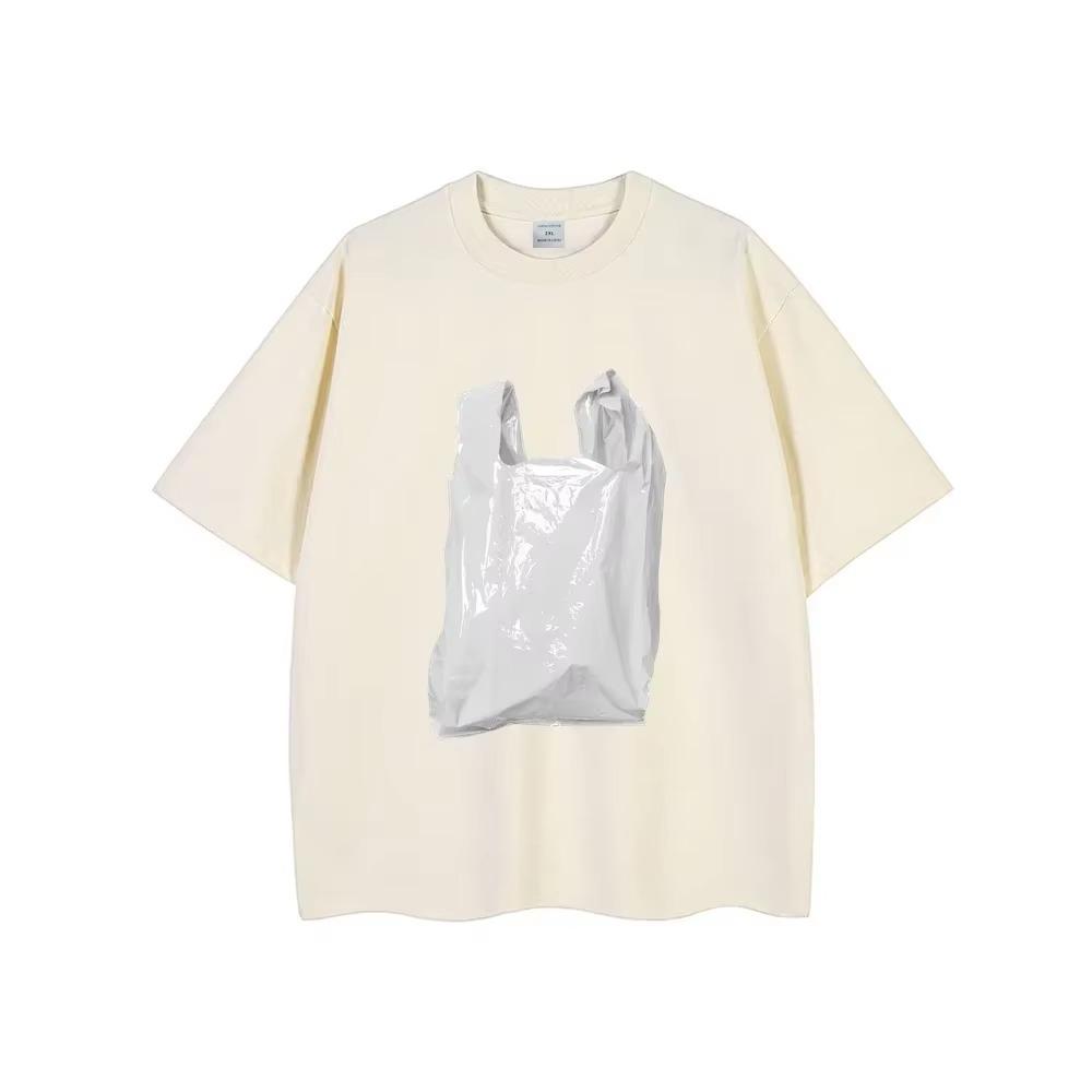 Summer Fashion Heavyweight Retro Men's Fun Garbage Bag 100% Cotton Printed Round Neck High Quality Casual Fitness Street T-shirt